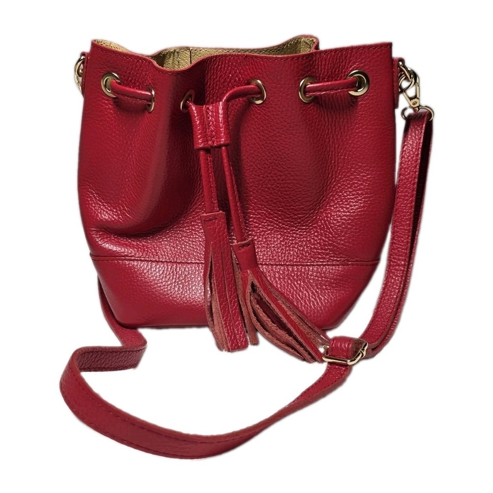 Borse Pelle Made In Italy Red Leather Bucket Bag New Crossbody Or Hand